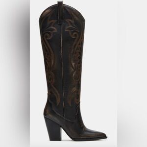 Black Distressed Leather LASSO Boot